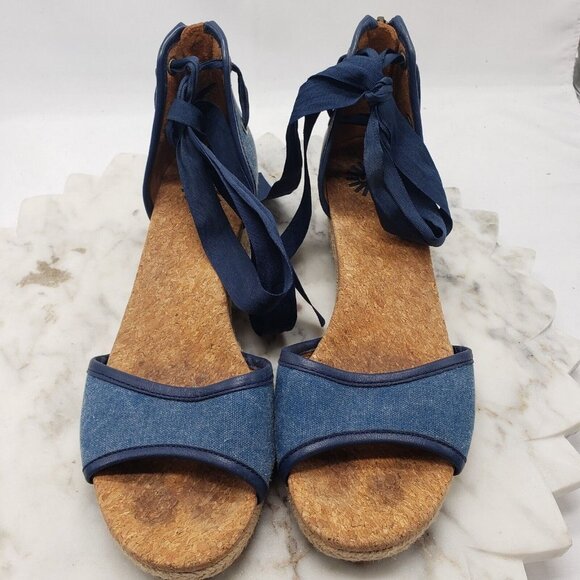 UGG Australia Amell Open Toe Canvas Lace Up Espadrille Wedge 1014955 Blue Sz 8.5 - Picture 13 of 14